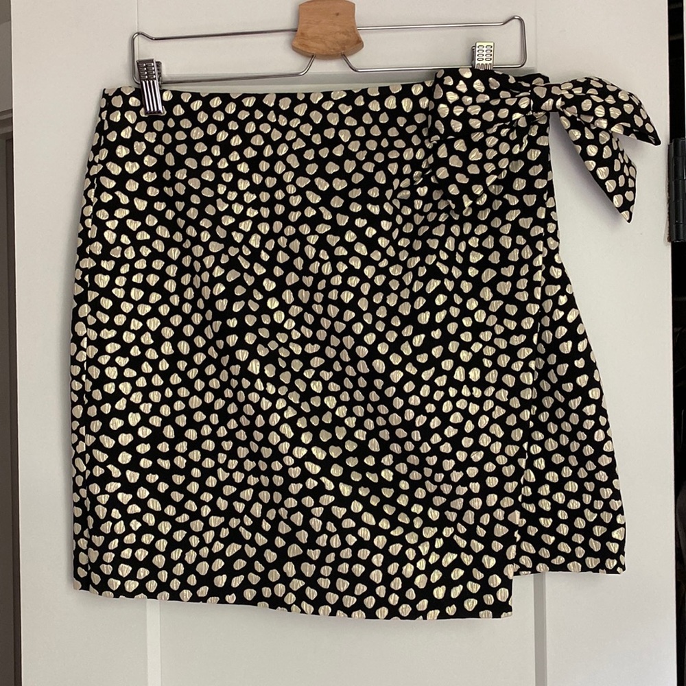 Black and gold faux wrap skirt with bow from J Crew